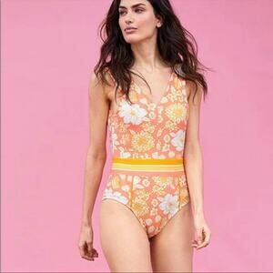 MATILDA JANE So Peachy One Piece Swimsuit Yellow Floral Medium M